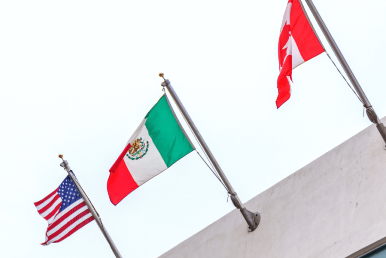 Three flags of US Mexico and Canada