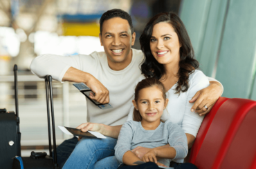 Family waiting to board flight